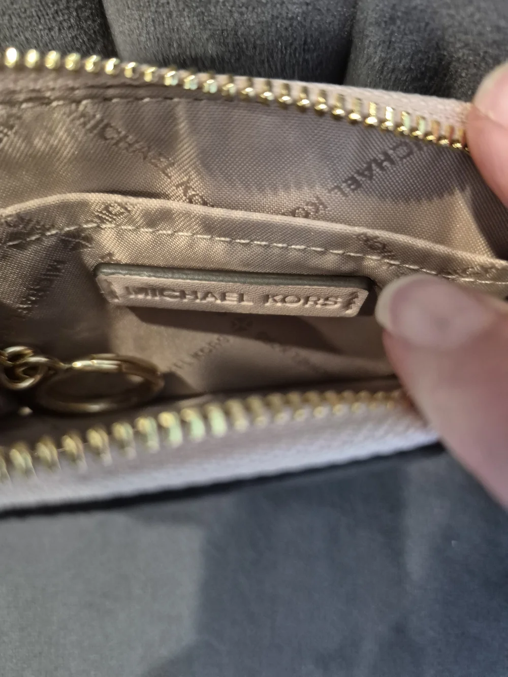 Michael Kors Signature Logo Zip Pouch in Beige
